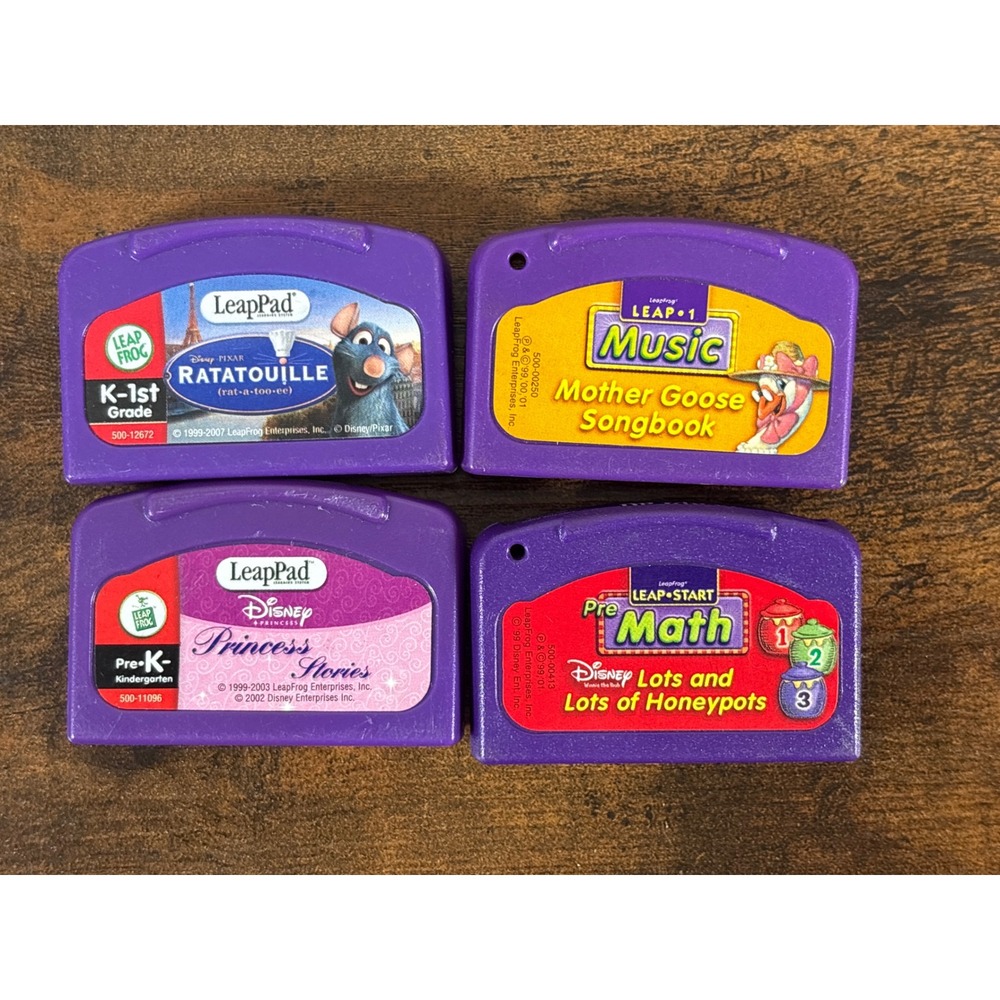 LeapFrog LeapPad Games Lot Disney Ratatouille Princess Mother Goose Pre-Math 4pc